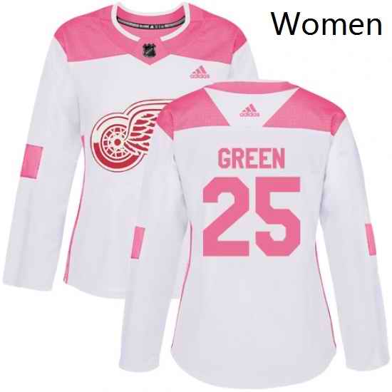 Womens Adidas Detroit Red Wings 25 Mike Green Authentic WhitePink Fashion NHL Jersey